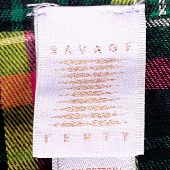 SAVAGE x FENTY Tied Up Tartan Plaid PJ Raw Hem Sleep Shirt, Size XL - Picture 3 of 10